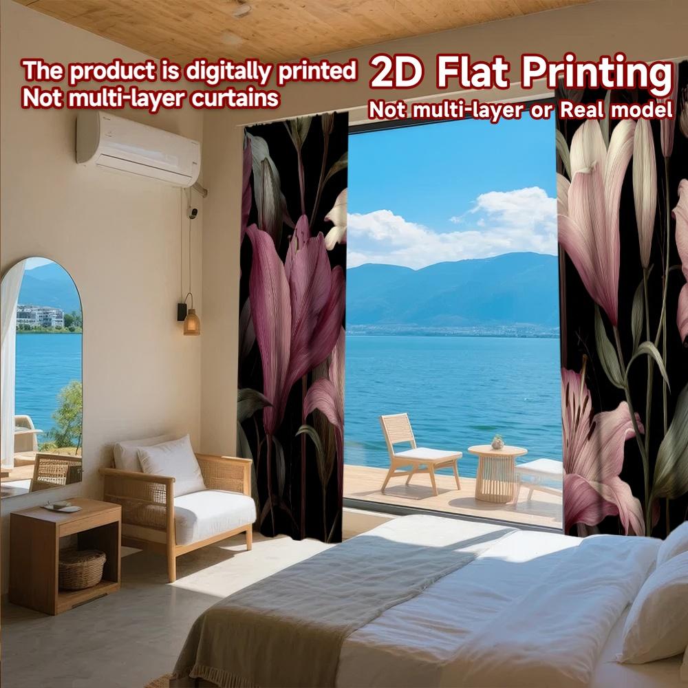 Set Of 2 Flat Printing Curtains Without Rod Floral Elegance Black Valentine Is Day Festival Popular Drapes Curtain Made Polyester