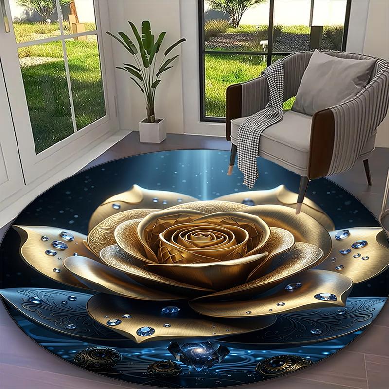1pc Office Printed Round Carpet, Elegant Crimson Rose Petal Rug, Home Sofa Chair Mat For Christmas and Halloween Décor