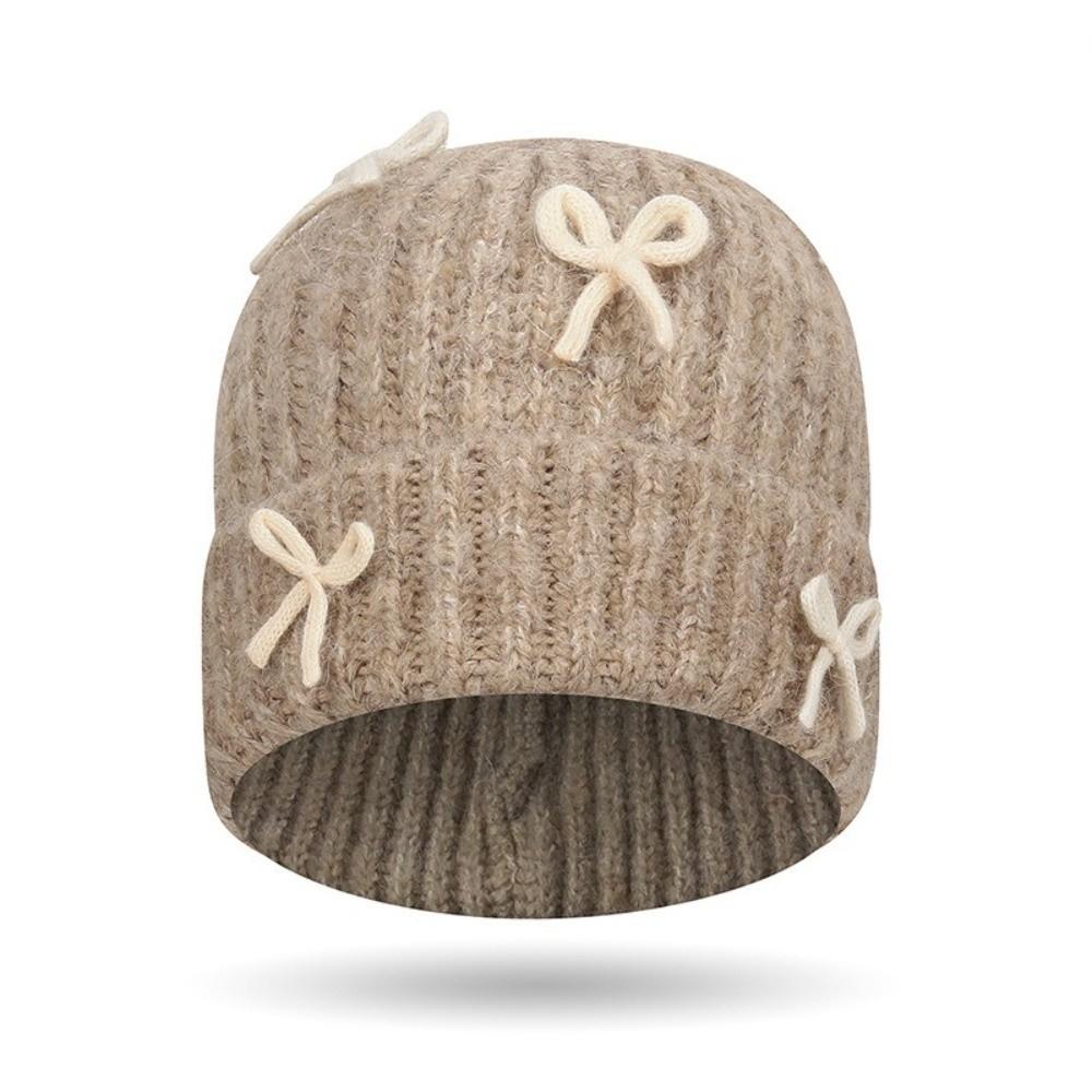 Bowknot Knitted Beanie Hat Thick Korean Sweet Bow Hat Fashion Woolen Pullover Hat Girls