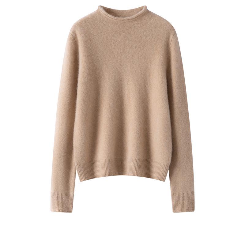 Women's Double-Strand Cashmere Wool Pullover with Rolled Hem