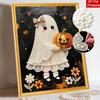 Frameless Pearl Bead Painting Kit Cute Ghost with Pumpkin Design DIY Handmade Craft Canvas for Home Wall Decor Autumn Festival Art