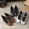 2025 spring new flat-soled single shoes women's round head light mouth one-word buckle Mary Jane shoes silver women's shoes