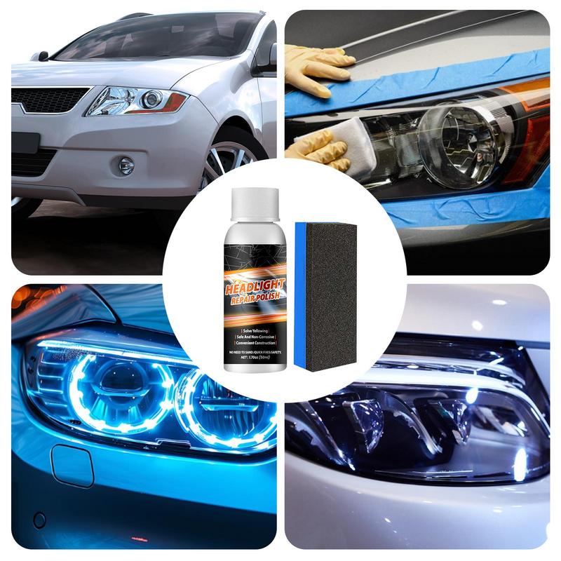 Headlight Cleaner Kit 50 ML Car Headlight Restoration With Sponge Brush Headlight Scratch Restoring Fluid Car Headlight Repair