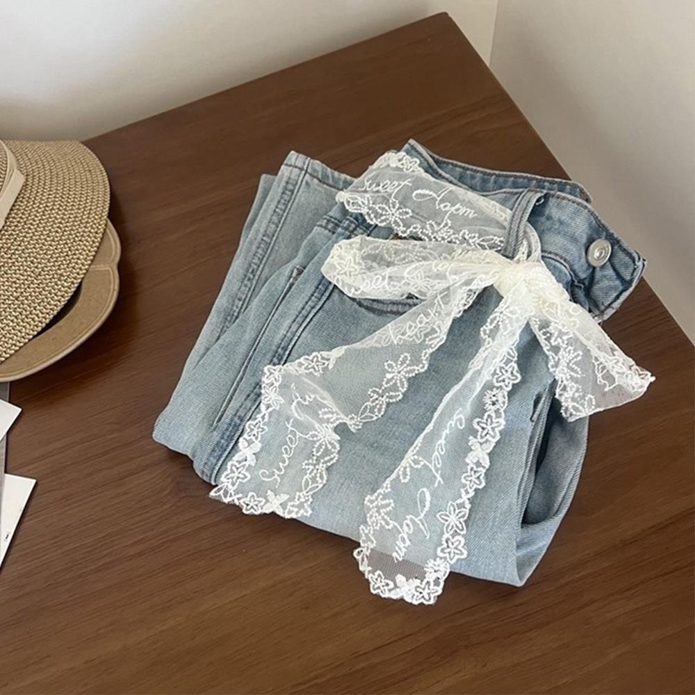 Elegant Lace Floral Scarf For Women Skinny Neck Scarf Retro Lace Bandana Long Ribbon Headband for Girl Fashion Sweet Kerchief