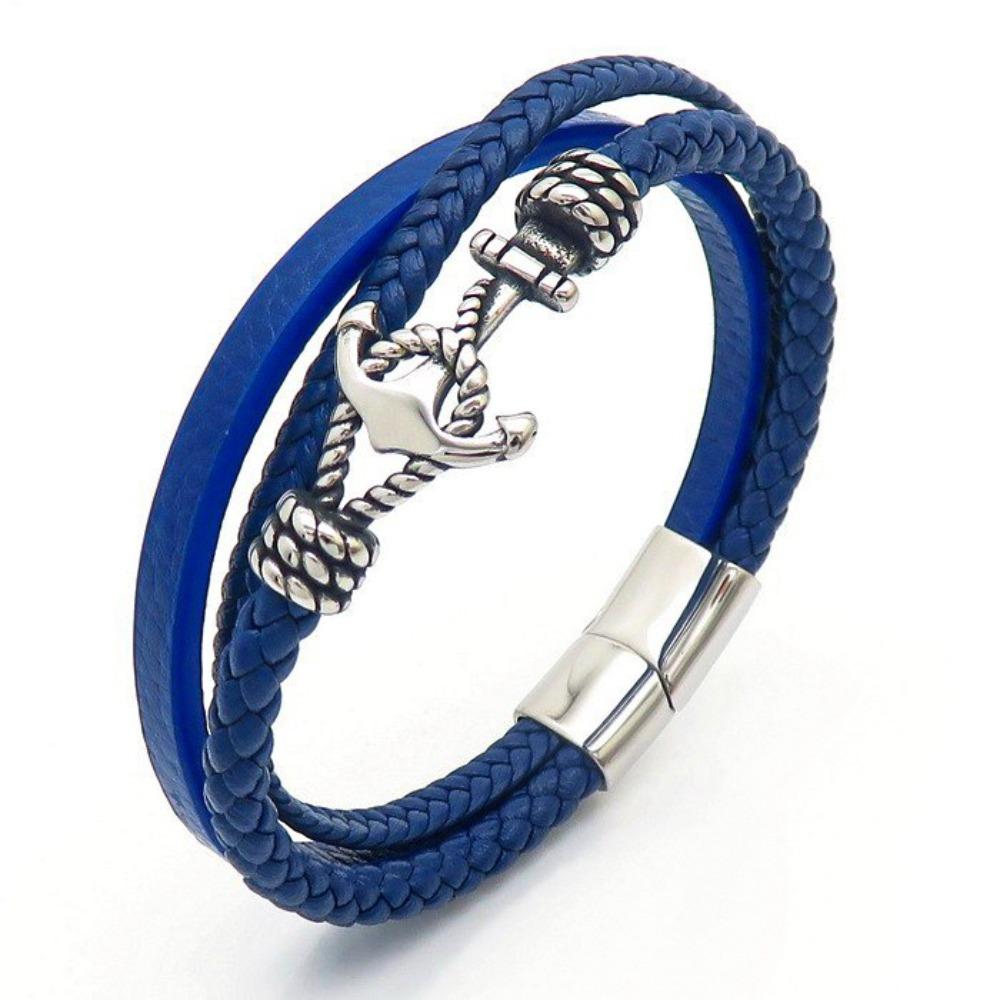 Retro Men s Stainless Steel Creative Anchor Leather Rope Bracelet, Multi-Layer Leather Braided Bracelet Men s Titanium Steel Jewelry