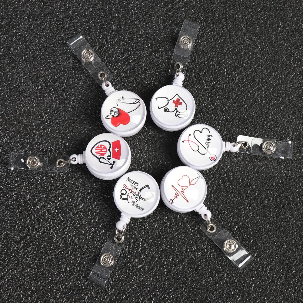 1pc Unisex Office Supplies Retractable Badge Holder Key Ring Lanyards Nurse ID Name Card