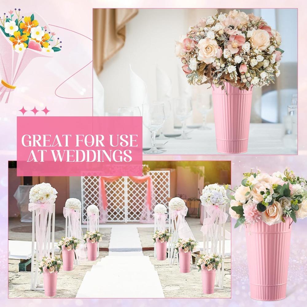4pz 30 cm Secchielli Fiori Rosa Zincati Vasi Fiori Metallici con Manico Secchio Stile Fattoria Francese Fioriera Contenitore Floreale