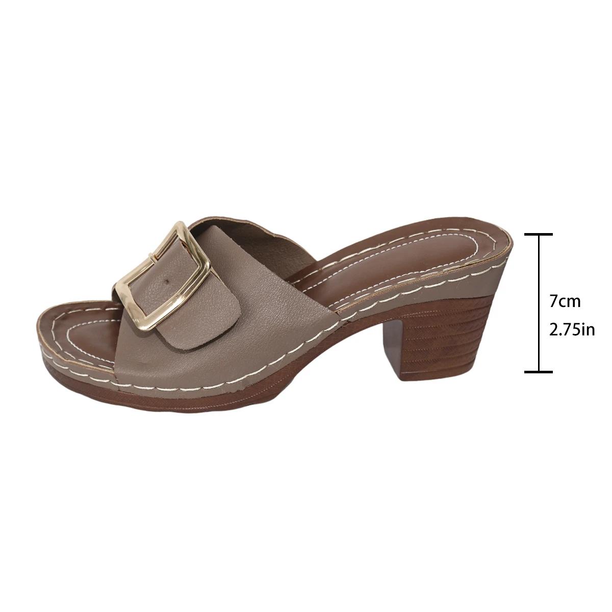 

Распродажа женской обуви 2024 года, новые удобные женские римские тапочки на квадратном каблуке, летние модные тапочки на высоком каблуке Chanclas Mujer 42 коричневый