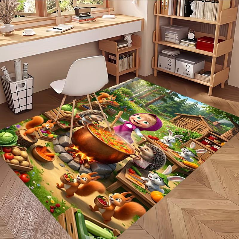 Masha and The Bear Print Rug, Washable Floor Carpet, For Entryway Dorm Laundry Room Office Study, Home Decor Birthday Christmas Gift