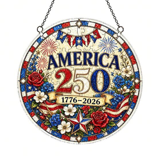 Acrylic Jigsaw Puzzle Suncatcher, US 250th Anniversary DIY Sun Catcher Kit, Stained Glass Style Patriotic Window Hanging Ornament for Independence Day