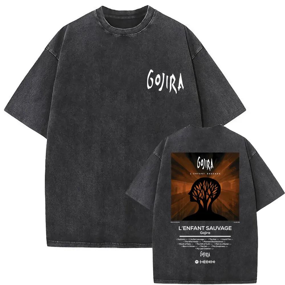 Washed Vintage Metal Rock Band Gojira Skeleton Graphic T-shirt Men Women Fashion Man Streetwear