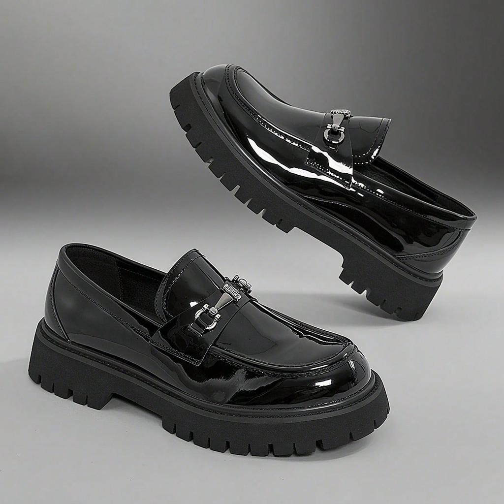 Fashion Classic Thick Sole Men's Penny Loafers Slip-On Business Dress Shoes Gentleman Glossy  Buckle Formal Party Black Shoes