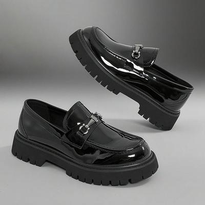 Fashion Classic Thick Sole Men's Penny Loafers Slip-On Business Dress Shoes Gentleman Glossy Buckle Formal Party Black Shoes