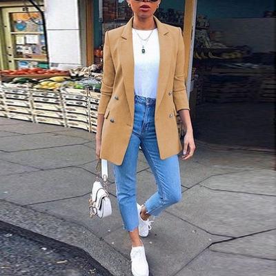 Gilet cardigan à revers mode européenne et américaine mi-long veste tailleur tempérament pour femmes