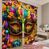 2D flat printing 2pcs Curtain Drapes Carnival Mask with Flowers Digital Printed Polyester Drapes Festive Curtains for New Year