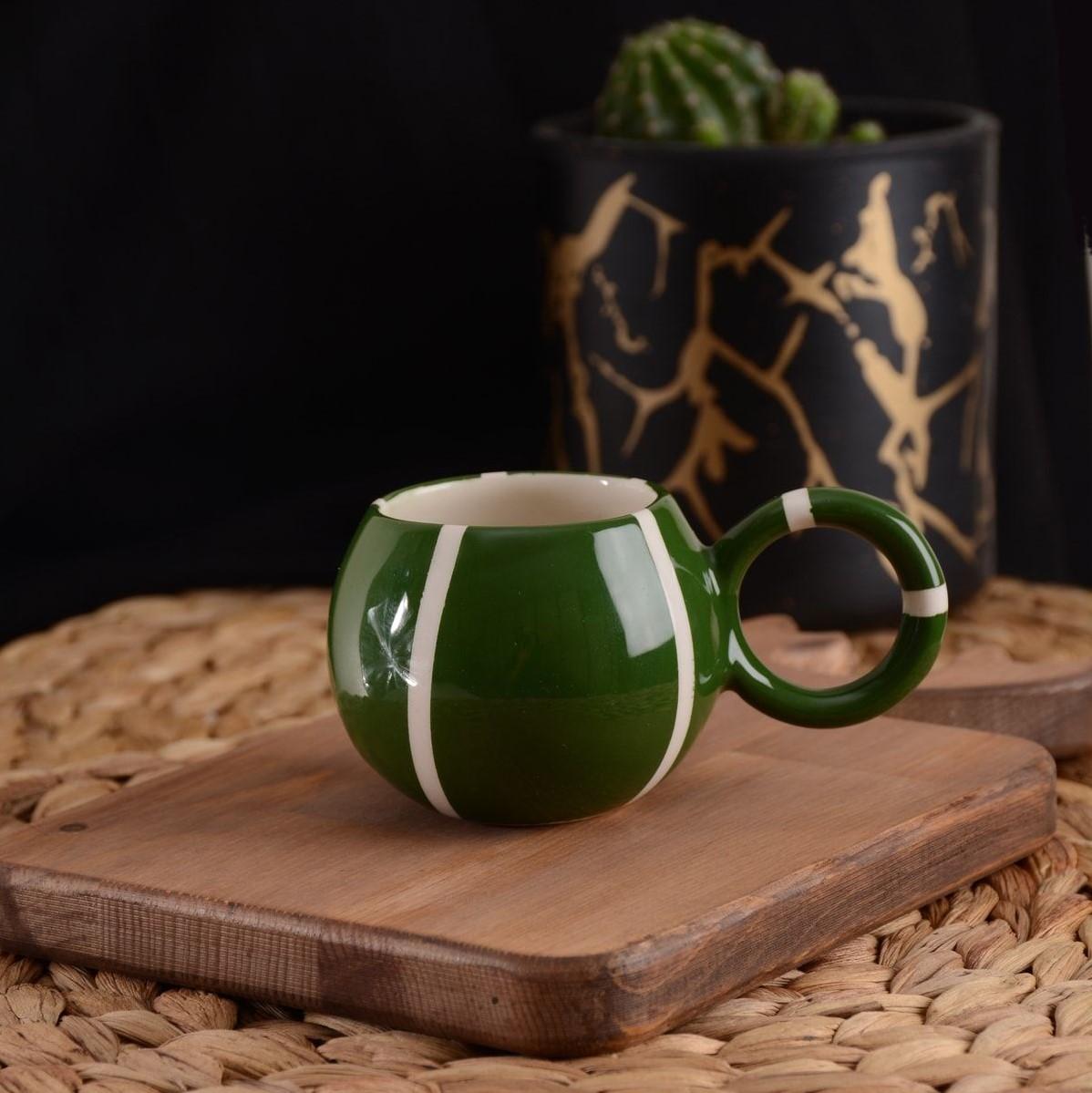 

Керамическая кружка ручной работы, чашка, кружка, зеленая, белая, в полоску, высокое качество, 200 мл 200 Ml зелёный