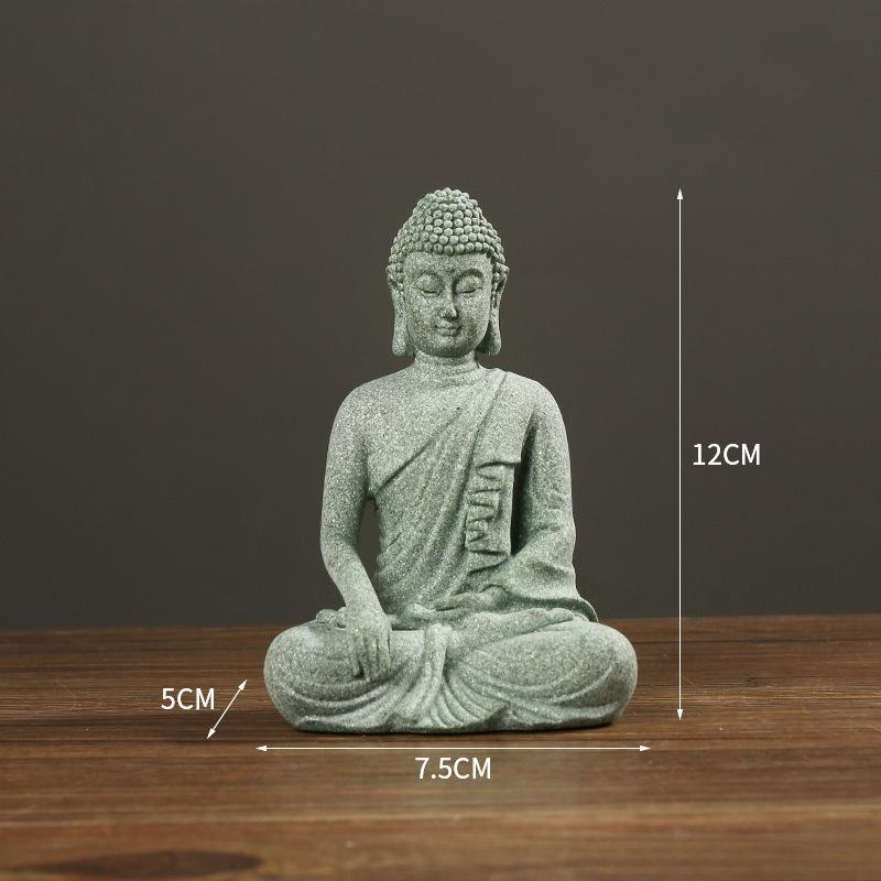 Zen Buddha statue ornaments fish tank rockery bonsai flowing water figure micro landscape decoration Green Sandstone small Craft