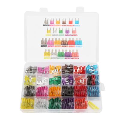 Kit de Fusibles à Lames 254 pièces Taille Petite Moyenne Assortiment 2A40A pour Auto Voiture Audio Phare Feu Arrière