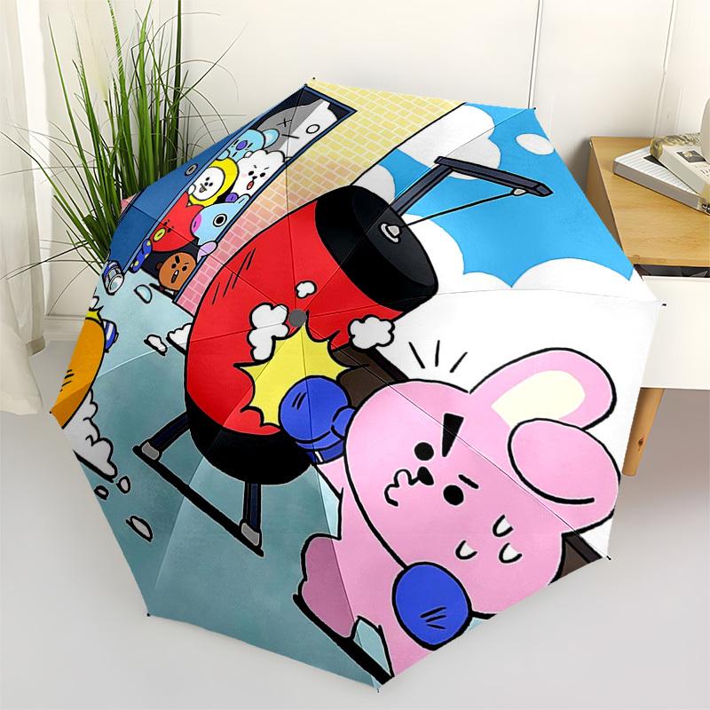 

1pc BT21 Characters Outdoor Umbrella - Automatic Opening/Closing, Portable 3-Fold Design with 8-Bone Iron Frame - Perfect Gift for Fans, Traveler