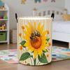 1pc Bee-Themed Vintage Laundry Basket - Foldable Round Clothes Hamper with Bee & Floral Print, Sturdy Handle Suitable for Bedroom,, Bathroom Storage, 
