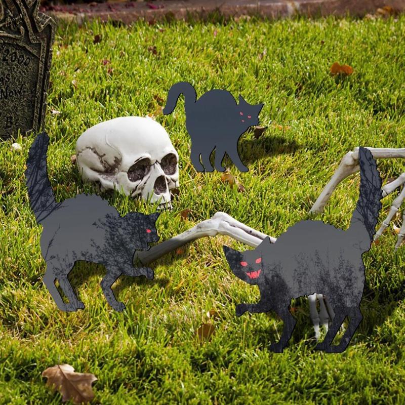 Black for Cat Silhouette Stake Set of 3 Lawn Yard Halloween Horror for Cat Statue Garden Patio Acrylic Stakes Outdoor Ar
