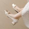 Woman High Heel Shoes Elegant Square Toe Butterfly Knot Slip on Pumps French Style Pleated Design Daily Versatile Dress Heels