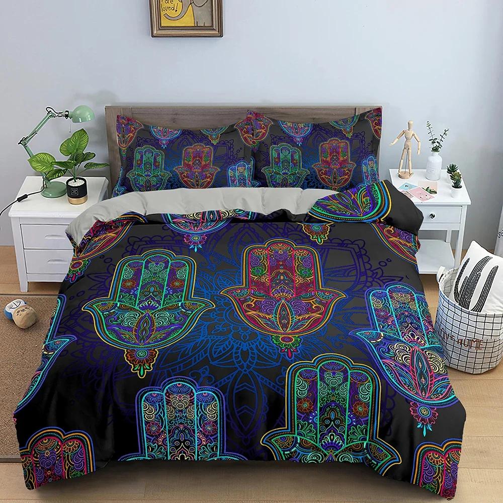 3D Printed Bedding Set Hamsa Hand of Fatima Duvet Cover Set For Bedroom Psychedelic Style Luxury Quilt Cover Home Textile 2/3PCS
