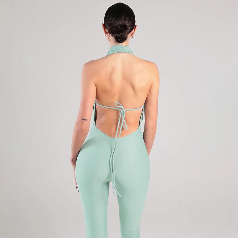 Women's 2026 Summer Draped Neck Backless Tie Bodycon Jumpsuit