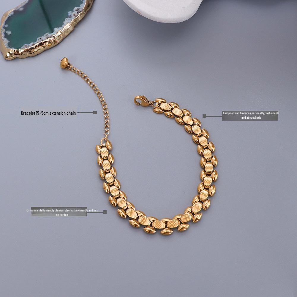 Exaggerated Cold Style Bracelet: European & American Design, 18K Gold-Plated Titanium Steel, Widened Watch Chain for Women