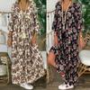 Ladies Plus Size Maxi Dress Long Sleeve V Neck Loose Fit Floral Print