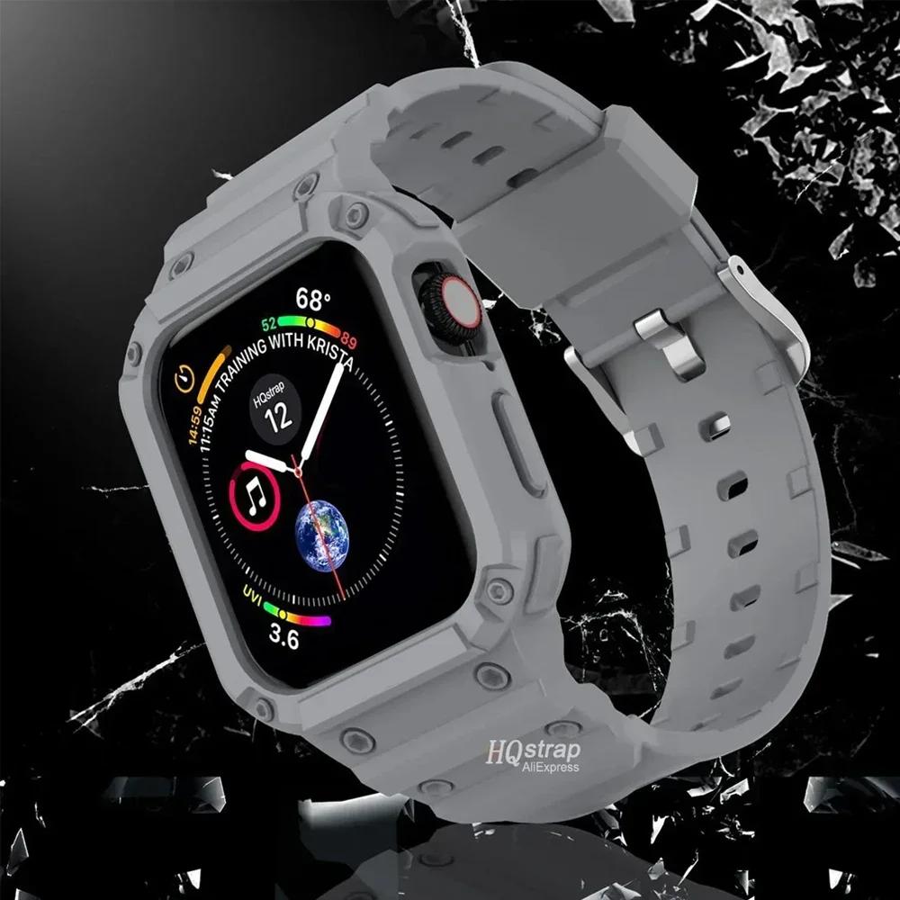 Case for Apple Watch Band 44mm 45mm 49mm 42mm 40/38 Watch Strap for Iwatch 7 8 6 5 4 SE TPU Protective Cover Silicone Bracelet