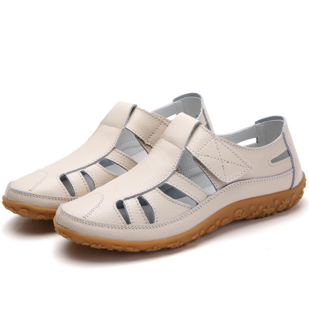 Summer handmade retro sandals soft-soled mother shoes cowhide Velcro casual women's shoes