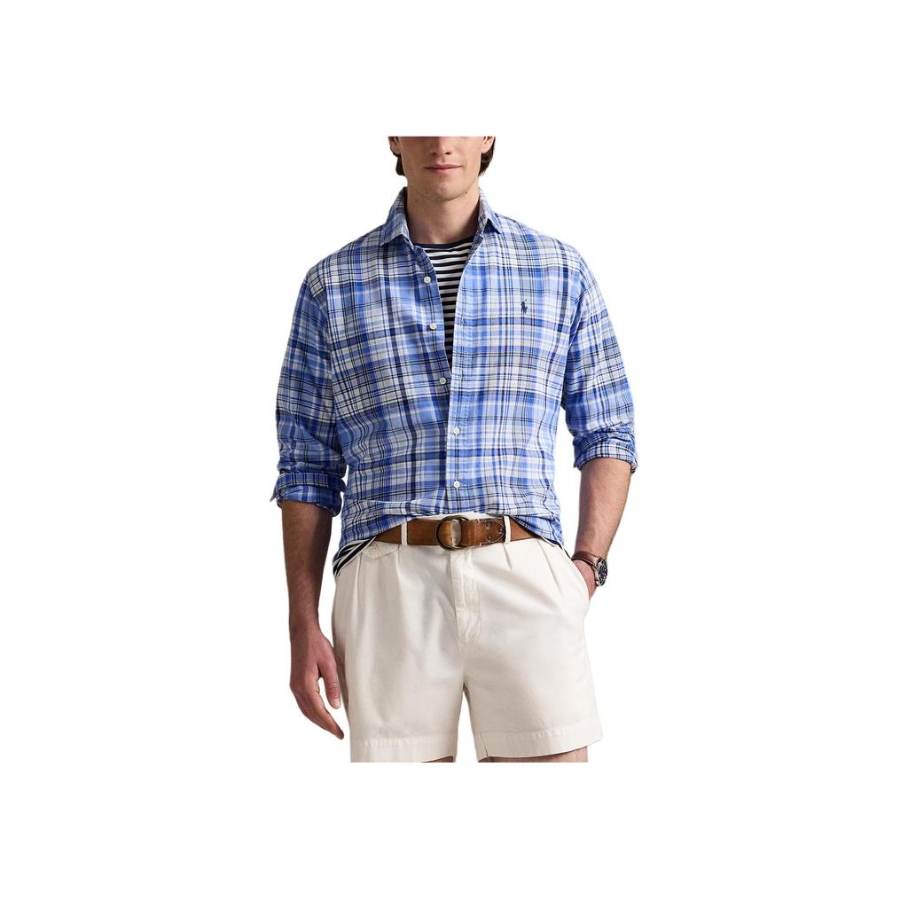 Polo Ralph Lauren Logo Embroidered Check Oxford Long Sleeve Shirt Men shirts Blue 710966428-002