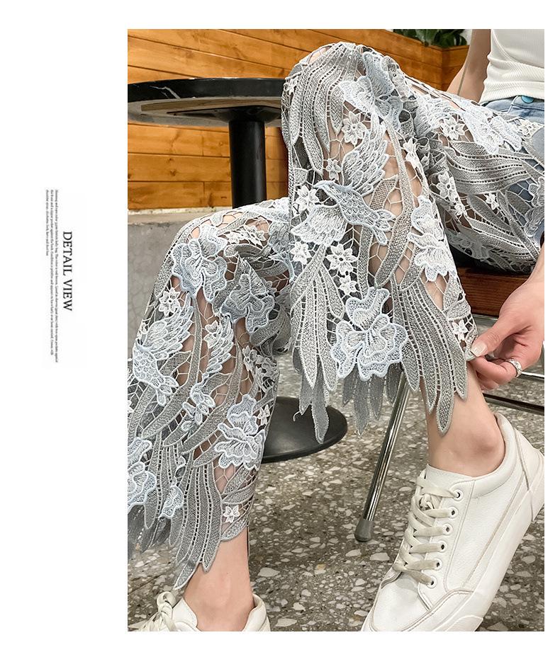 Women's Retro Lace Patchwork Straight-Leg Jeans - Slimming, Casual, Cross-Border Design Style.