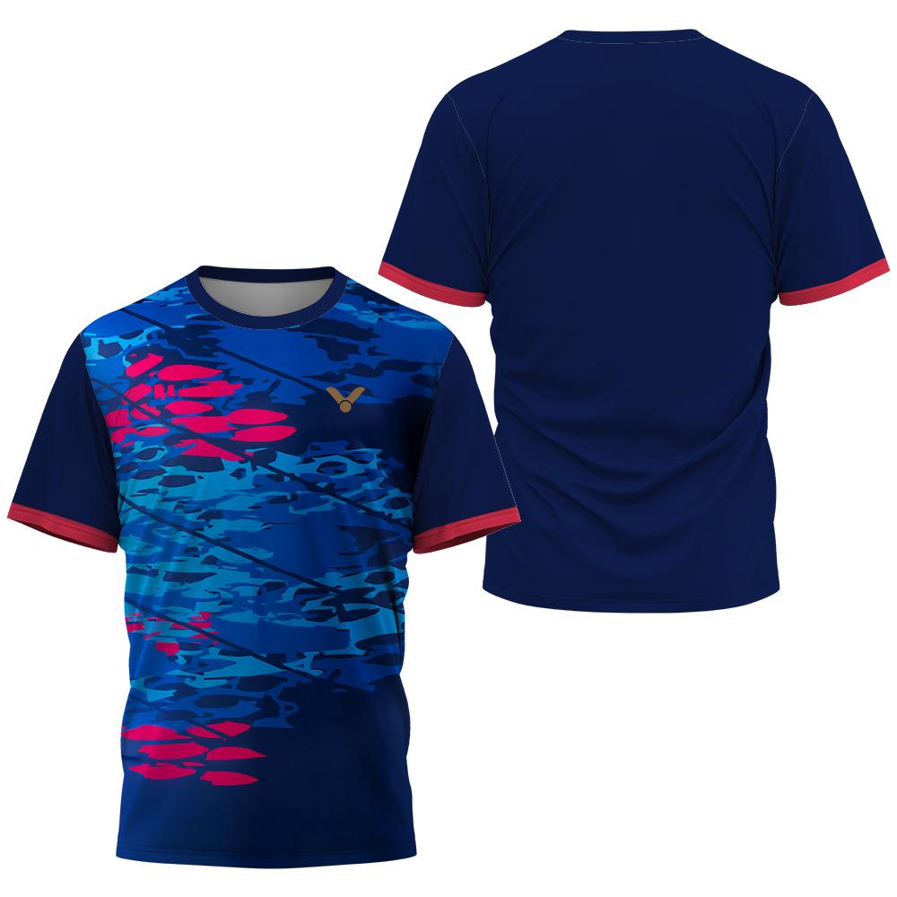 Summer T-shirt Quick-dry Short-sleeve T-shirt Top with Geometric Pattern Splicing Badminton T-shirt Brand Men's Wear