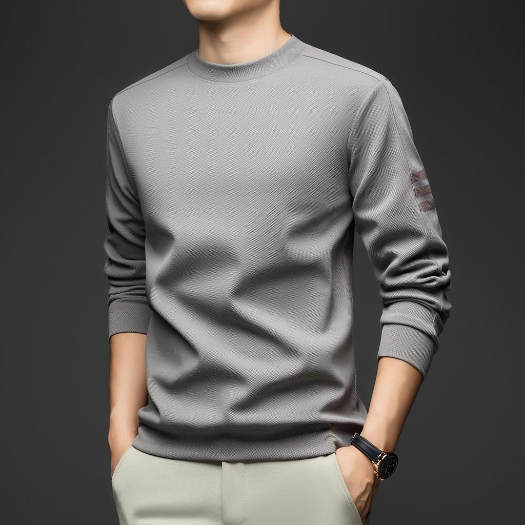 Spring & Autumn Men's Versatile Long-Sleeve Round Neck Solid Color Casual Hoodie - Fashion T-Shirt for Middle-Aged & Young Men