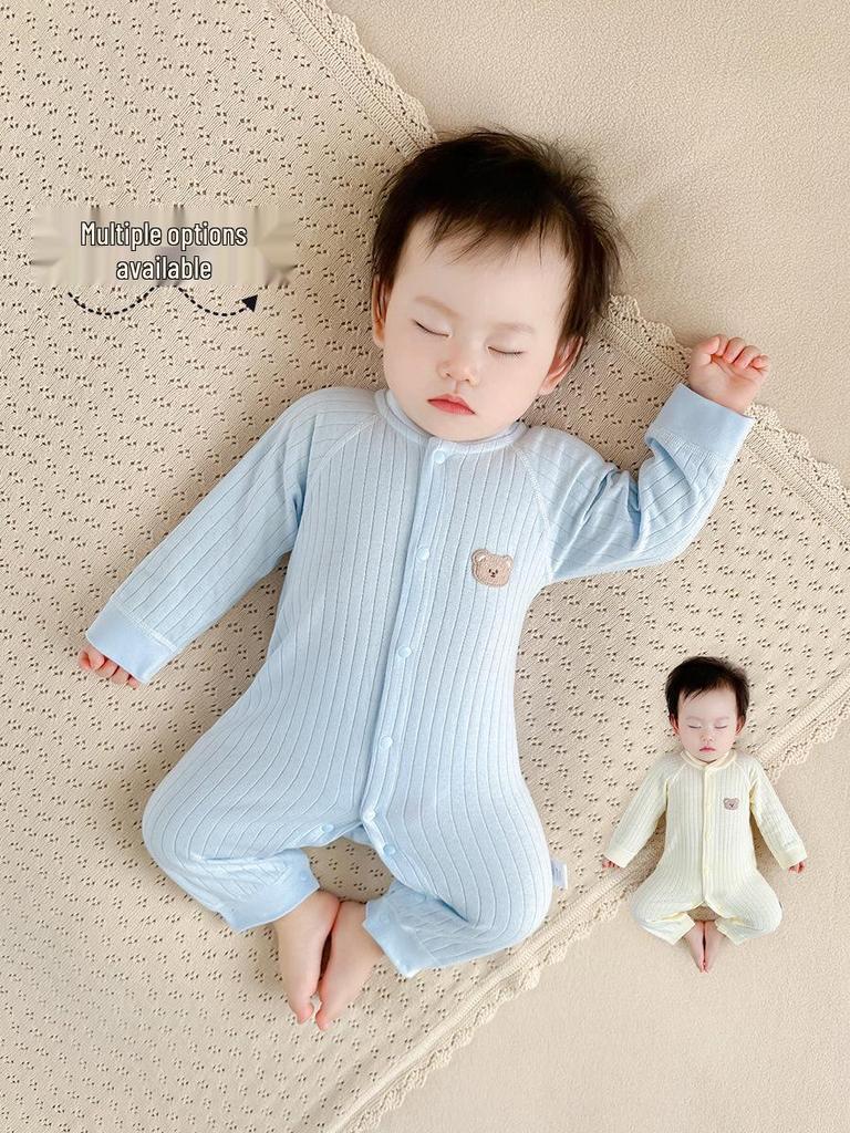 Pure Cotton Baby Romper: Open Front, Class A, for 0-12 Months, Spring/Autumn, Newborn Outerwear, Crawling Suit, Single-Layer Base.