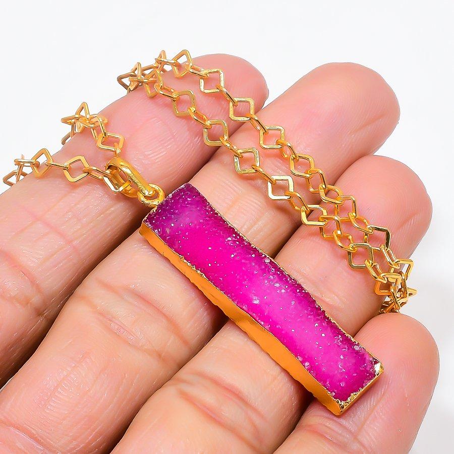 

Pink Hememorphite Druzy Gemstone 925 Sterling Silver Jewelry Necklace 20 KJ-622