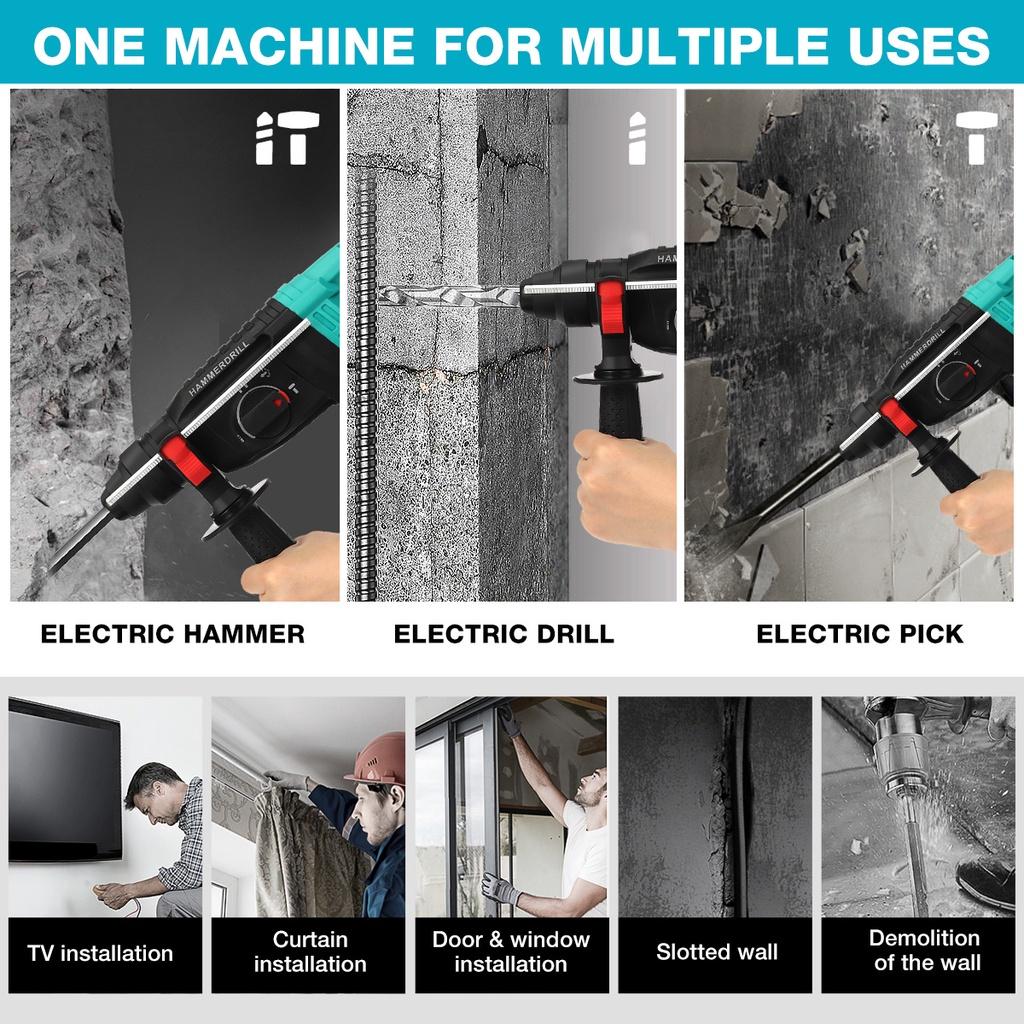 1400/min Brushless Cordless Rotary Hammer Drill 1/2 Batteries Rechargeable Electric Hammer Impact Drill for 18V Battery Green New 13.4x8.7""