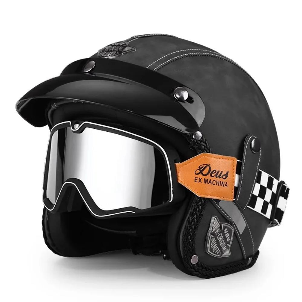 Vintage Semi Open Motorcycle Helmet Motocross Motorcycle Accessories 3/4 Motorcycle Helmet Open Face Men Women Cycling Goggles
