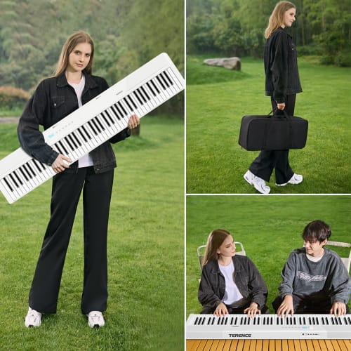 TERENCE V50 White Digital Piano, 88 Keys, Foldable, 30W Dual Speakers, High-Sensitivity Touch-Response Keyboard, Authentic Touch Sensitivity, 128 Voic