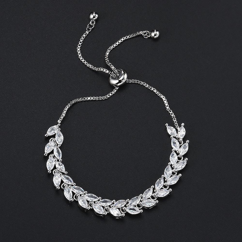 Exquisite Elegant Ice Out Leaves Cubic Zirconia Adjustable Bracelet For Women Wedding Party Gift Fashion Jewelry Dropshipping