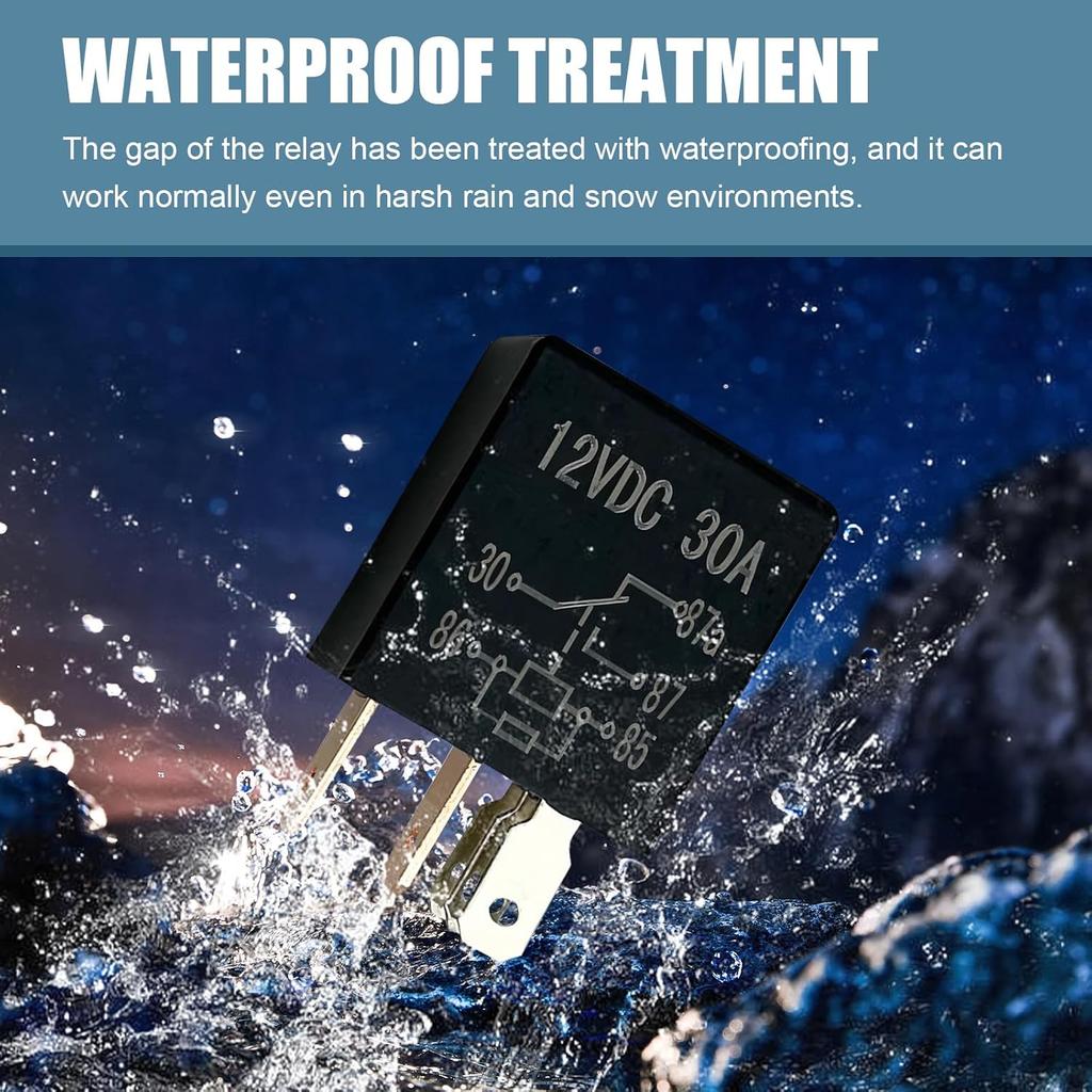 4 Pack Car 5 Pin Relay Switch 12V 30A SPST, Waterproof Stable Relay, Multi-Purpose Heavy Duty Standard Power Accessory Kit, Universal for Car Motor