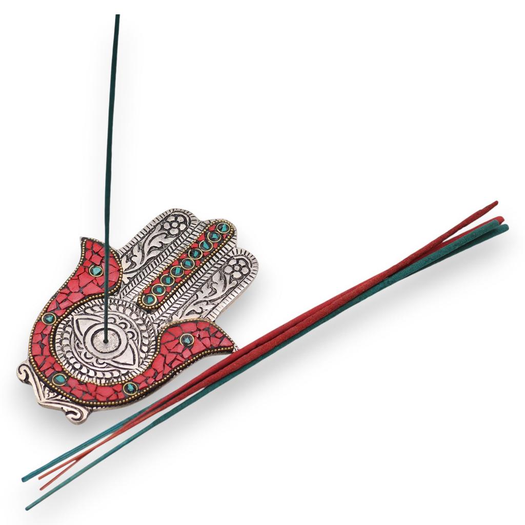 Hamsa Incense Holder, Small Red and Green