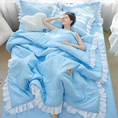 Manta Xadrez Pastoral Lavada Colcha de Renda com Algodão Colcha Princesa para Cama Roupa de Cama Mantas de Ar Condicionado de Verão Saia de Cama Roxa