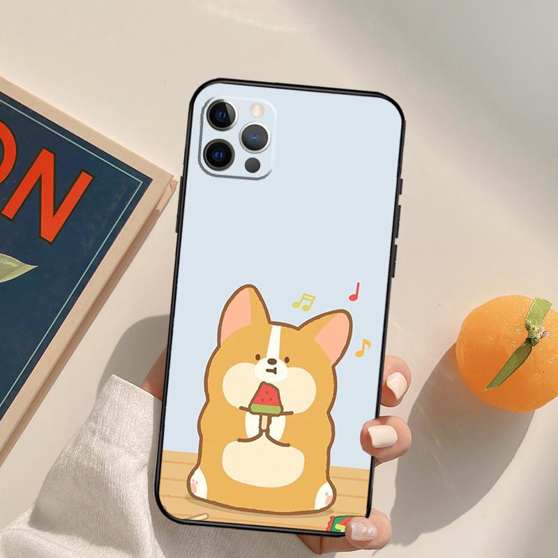 Cartoon Corgi Funda Case For iPhone 16 Pro Max 14 11 12 13 15 Pro Max Mini XR 16e 15 16 Plus Phone Cover