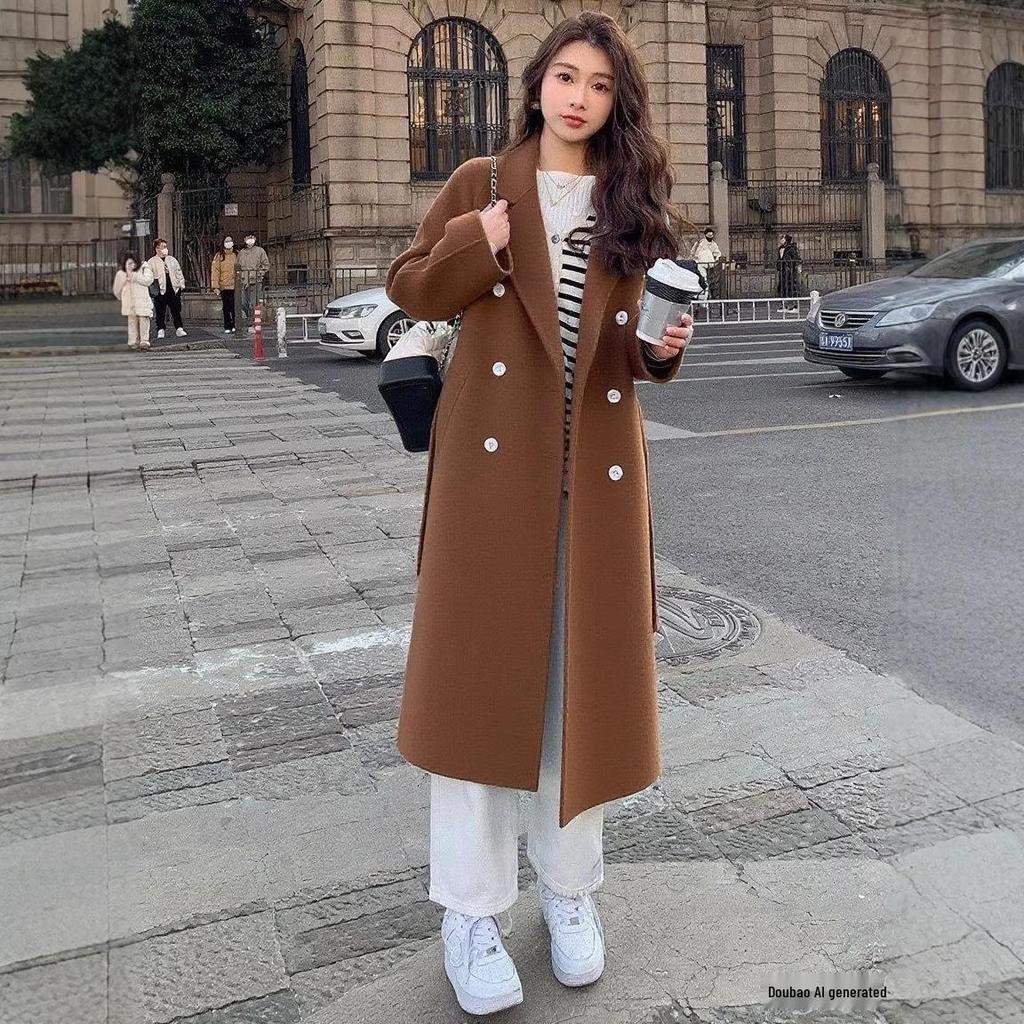 Women's 2025 Autumn/Winter Korean Double-sided Plush Wool Coat - Loose, Mid-length, Hepburn Style
