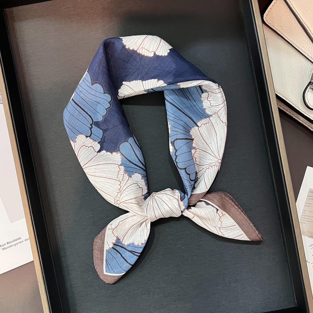 1116 Summer Sweet Silk Cotton Small Square Scarf Female Elegant Temperament Silk Scarf Commuter Decoration Versatile Professional Small Scarf