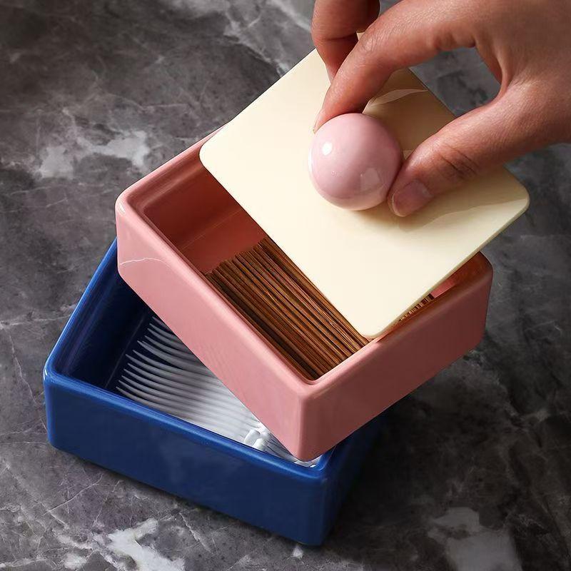 Dopamine Creative Ceramic Open Lid Toothpick Box Exquisite Storage Home Internet Celebrity Ornaments