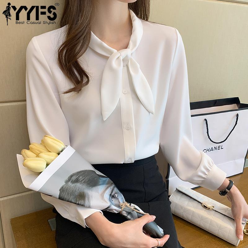 

YYFS Жіноча мода повсякденна весна осінь одноколірні блузки та сорочки з довгими рукавами з принтом S білий